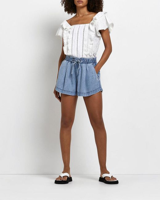 Blue Denim High Waisted Shorts 
