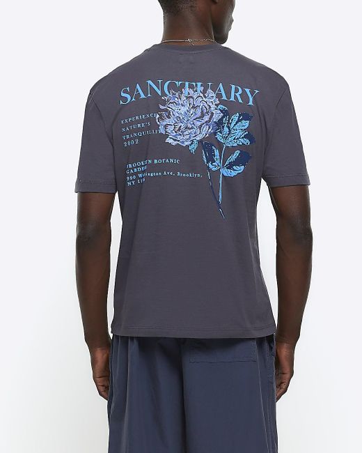 River Island Blue Graphic Floral T-shirt for men