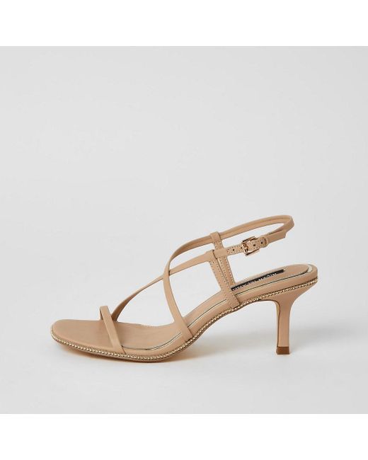River Island Natural Beige Beaded Strappy Low Heel Sandals