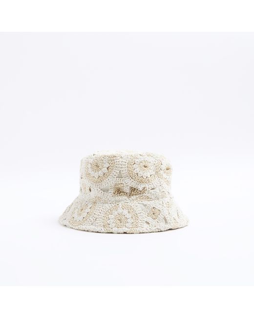 River Island White Cream Crochet Bucket Hat