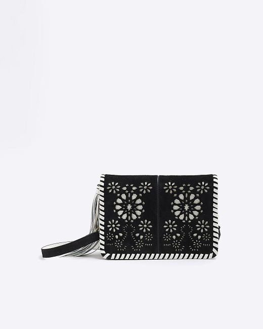 River Island Black Suede Cut Out Cross Body Bag