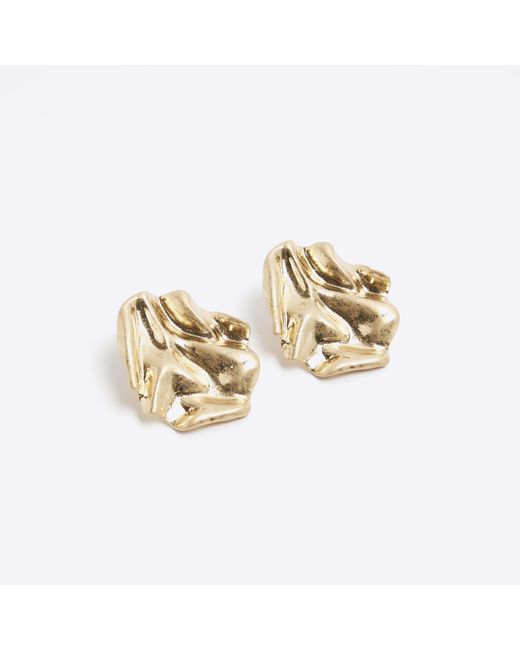 River Island Metallic Gold Textured Stud Earrings