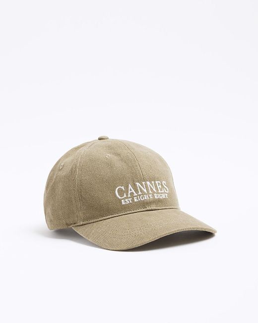 River Island Natural Green Cannes Embroidered Cap