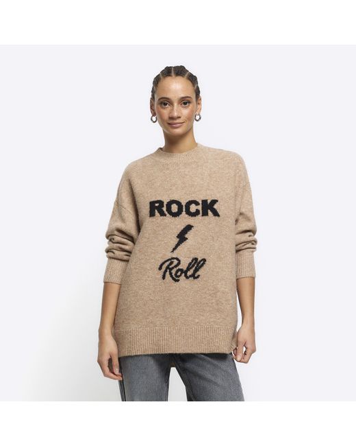 River Island Natural Beige Rock And Roll Jumper