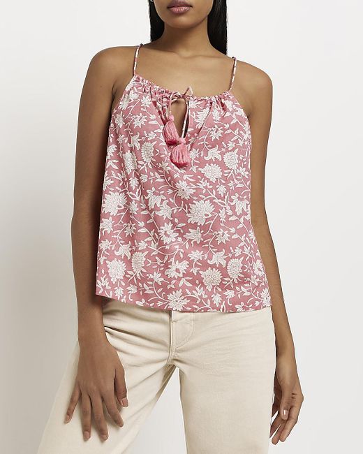 River Island Cotton Pink Floral Cami 