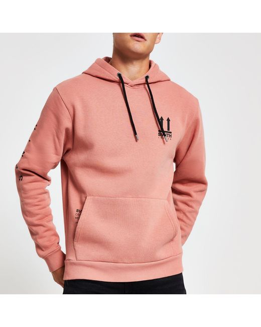 River Island Pink Svnth Chest Embroidered Hoodie for men