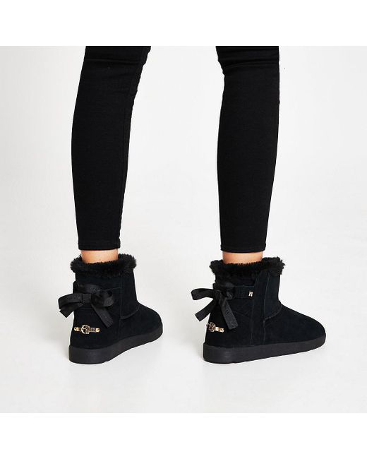 river island black suede faux fur lined boots