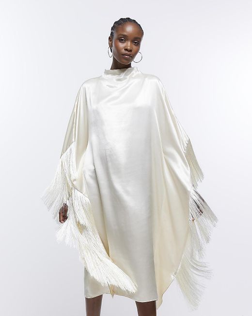 Cream long top sleeve midi dress