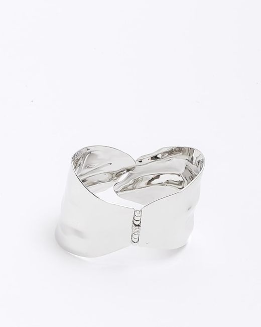 River Island White Silver Textured Cuff Bracelet