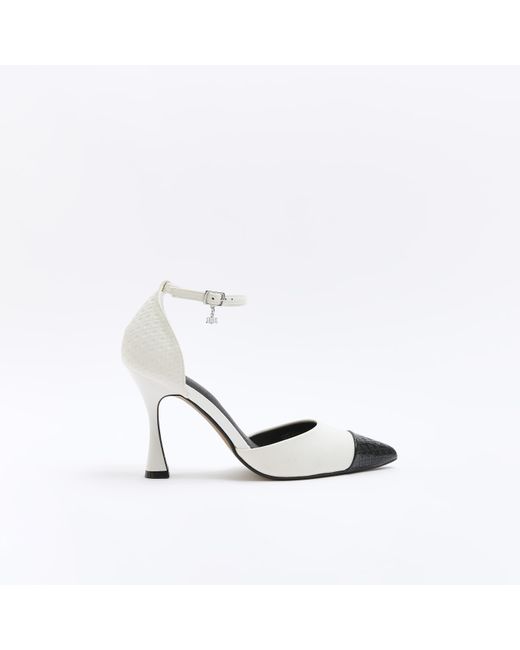 River Island White Cream Embossed Heeled Court Shoes