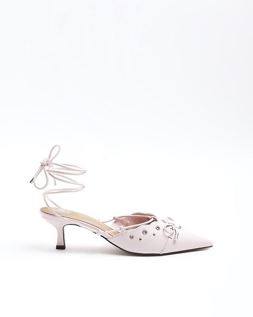 River Island White Pink Eyelets Lace Up Heeled Court Shoes
