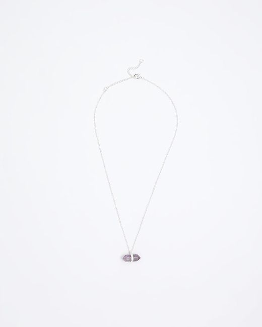 River Island White Silver Amethyst Stone Necklace
