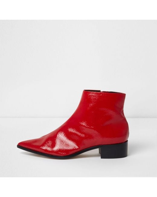 River Island Red Flat Pointed Toe Ankle Boot