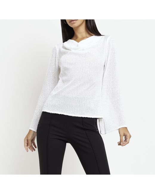 River Island White Sequin Long Sleeve Top