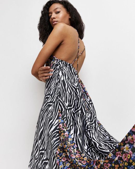 River Island Pink Mixed Print Slip Maxi 