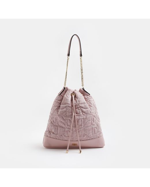 River Island Pink Quilted Drawstring Bag