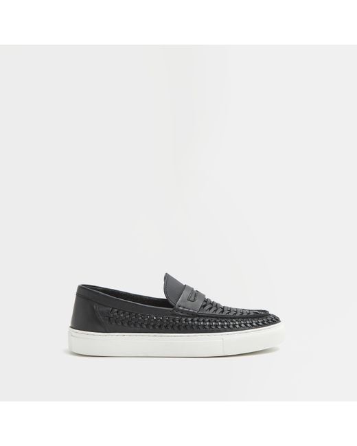 River Island Black Woven Cupsole Loafers for men