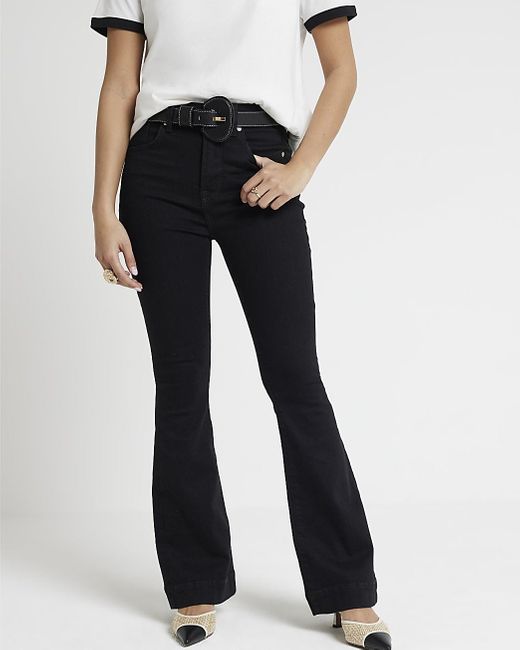 River Island Petite Black High Waisted Flared Jeans
