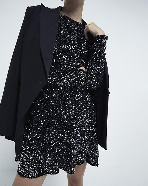 River Island Velvet Sequin Mini Swing Dress in Black Lyst Canada