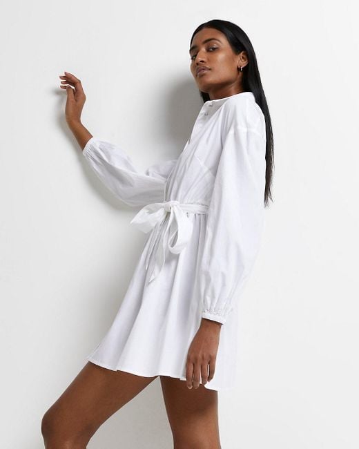 white tie waist shirt dress