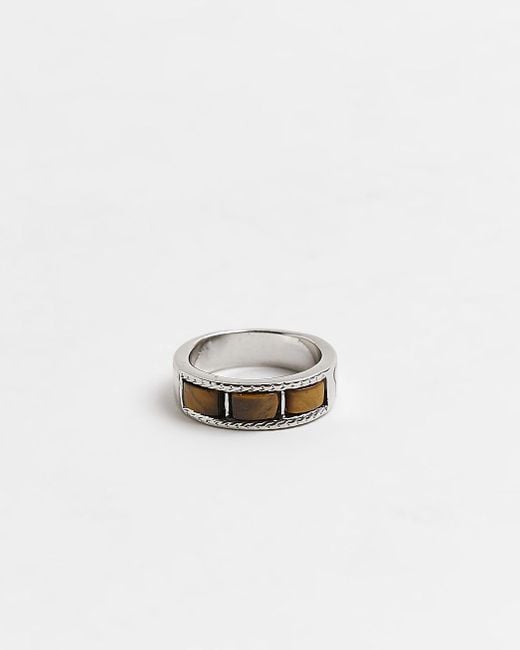 River Island Brown Stone Detail Ring in White for Men | Lyst