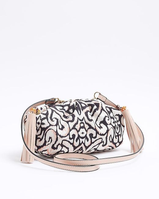 River Island White Pink Floral Scarf Clutch Bag