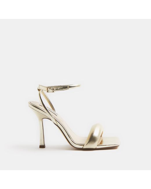 River Island Metallic Gold Wide Fit Padded Heeled Sandals
