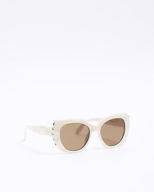 River Island White Cream Embellished Square Sunglasses