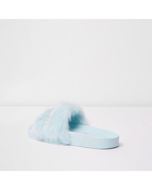 Baby blue fluffy clearance sliders