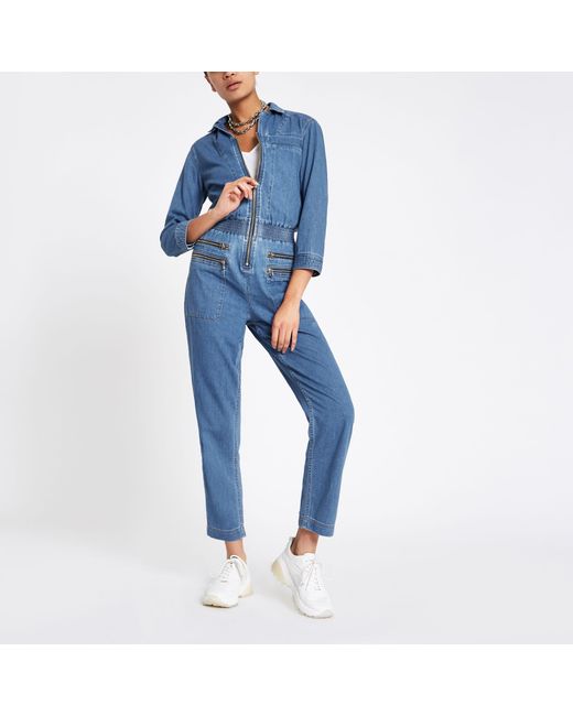 River Island Mid Blue Denim Zip 