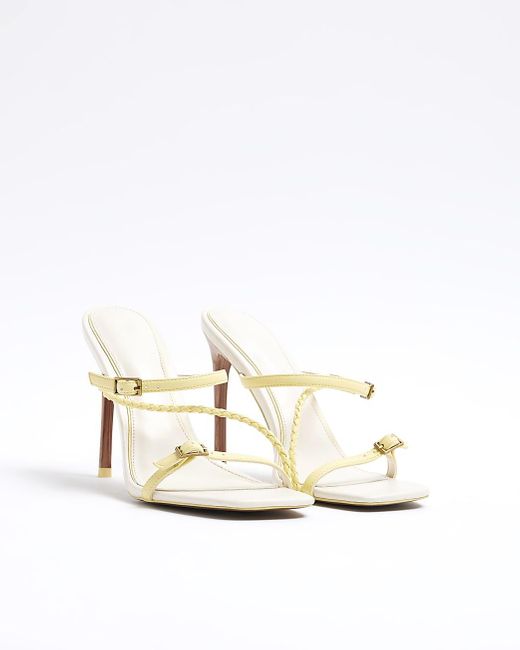 River Island White Yellow Strappy Heeled Mule Sandals