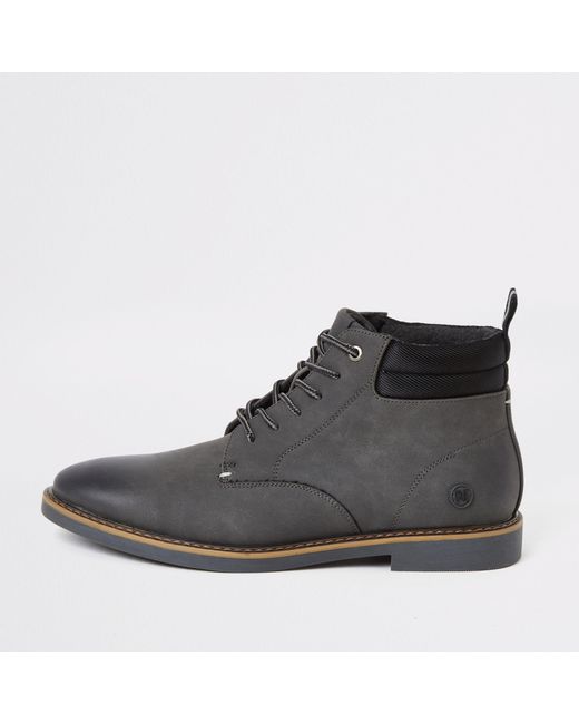 River Island Gray Grey Lace-up Chukka Boots for men