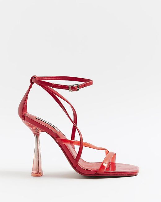 River Island Red Strappy Heeled Sandal in Pink | Lyst