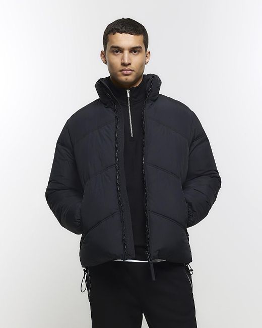 River Island Funnel Puffer Jacket in Blue for Men Lyst