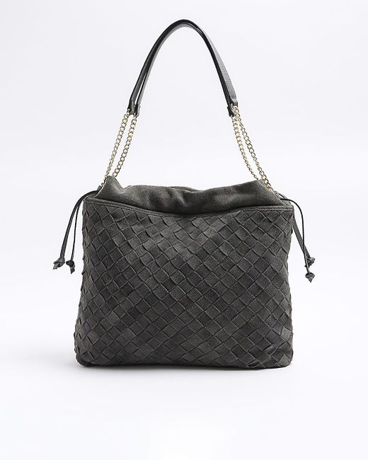 River Island Black Grey Suede Weave Slouch Tote Bag