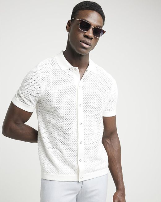 River Island White Textured Knitted Shirt for men