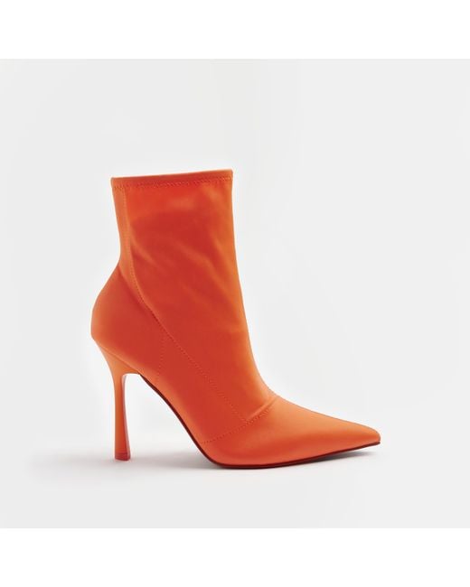 River Island Red Orange Satin Heeled Ankle Boots