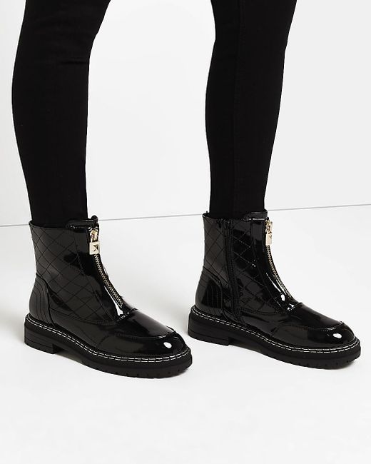 River Island Black Zip Front Ankle Boots | Lyst