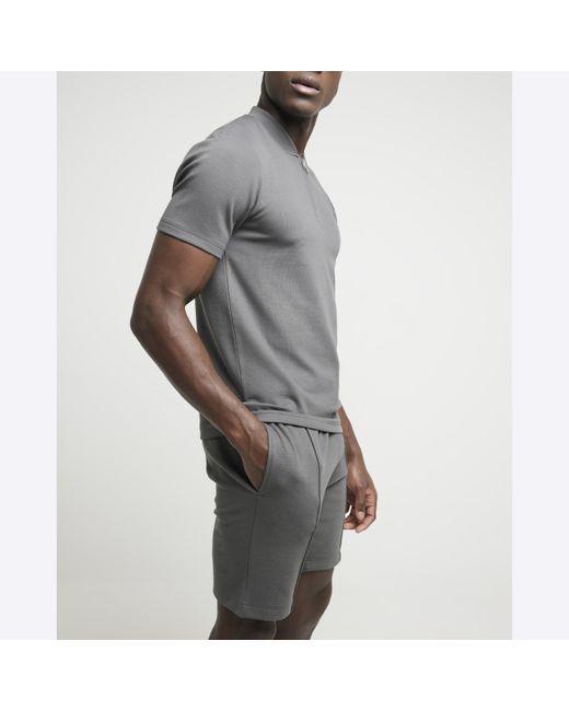 River Island Gray Grey Slim Fit Textured Shorts for men