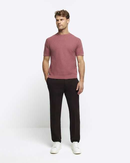 River Island Purple Pink Slim Fit Textured Knit T-shirt for men