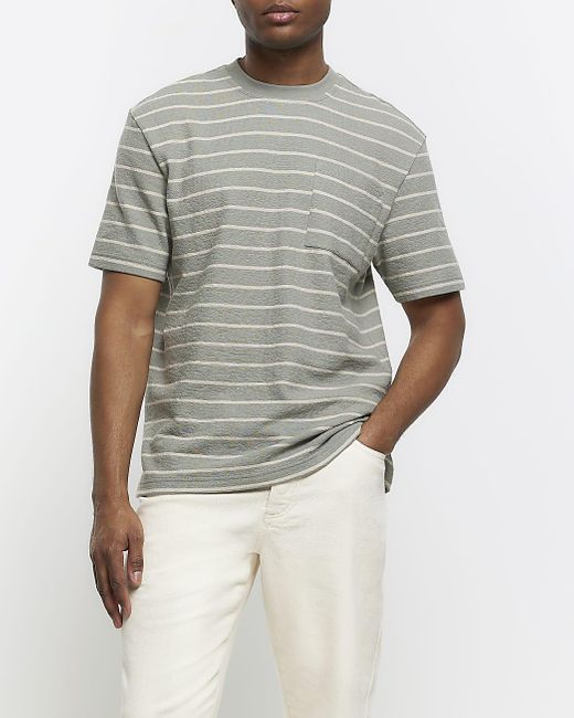 River Island Gray Striped T-shirt for men