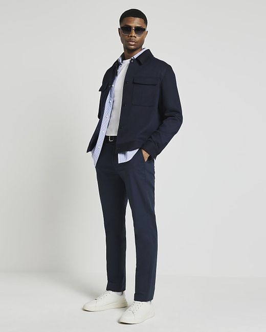 River Island Blue Belted Chino Trousers for men