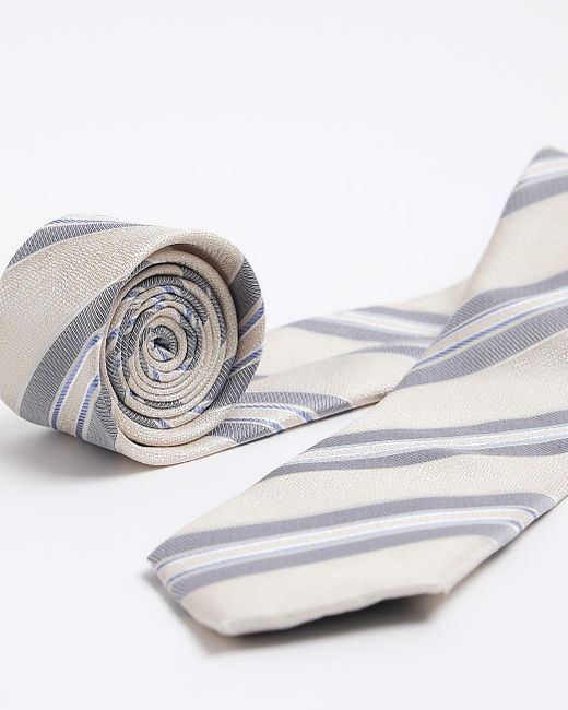 River Island Gray Striped Tie for men