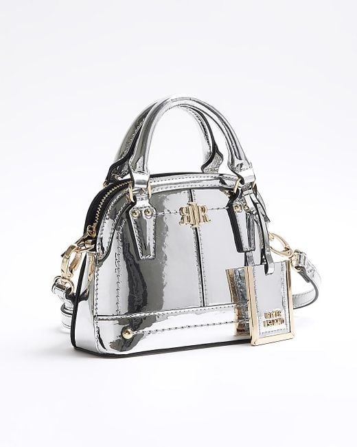 River Island White Silver Metallic Mini Tote Bag