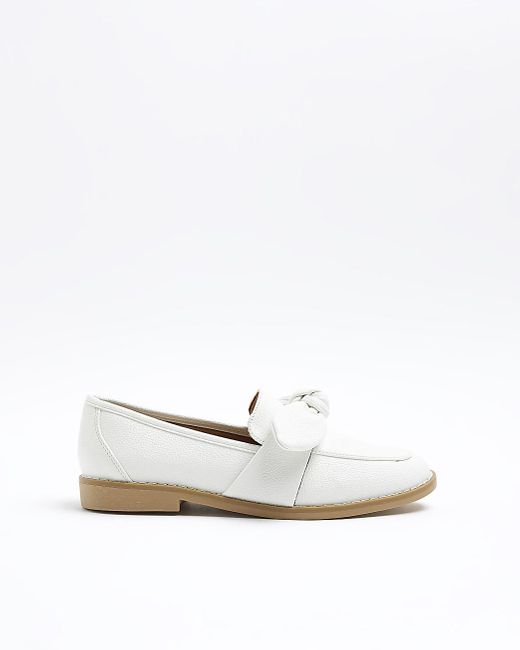 River Island White Wide Fit Bow Detail Loafers
