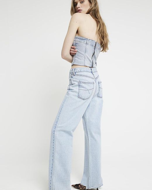 River Island Blue High Waisted Relaxed Straight Jeans
