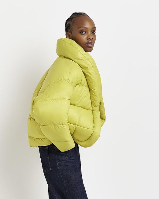 river island yellow puffer coat