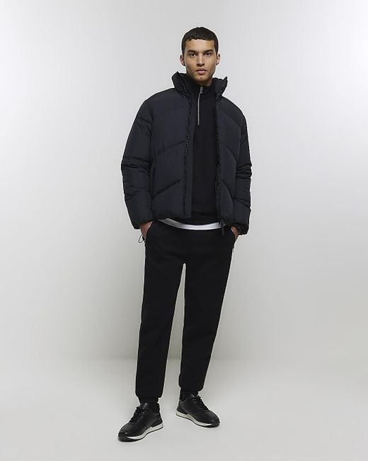 River Island Funnel Puffer Jacket in Blue for Men Lyst