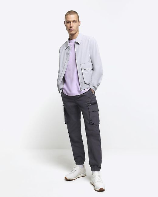 River Island Purple Grey Regular Fit Zip Up Harrington Jacket for men