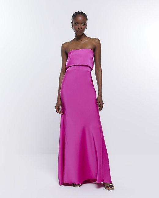River Island Purple Pink Bridesmaid Bandeau Maxi Dress